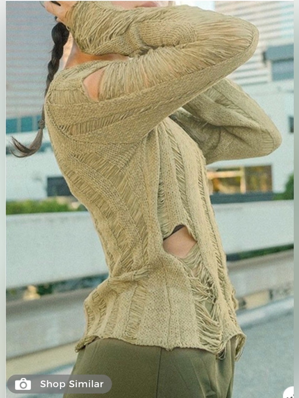Fashion Nova Courtney Destroyed Extensive Ripped Shredded knit Sweater in Olive